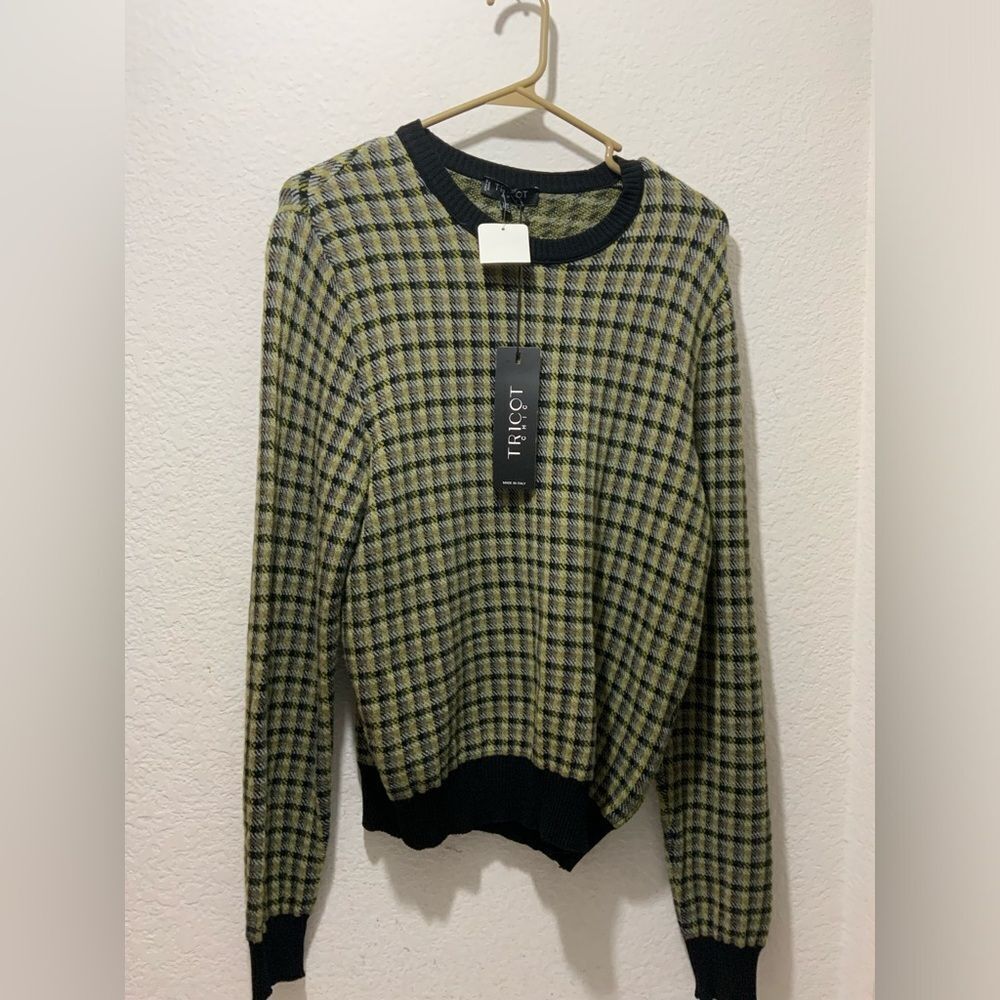 Tricot Chic  Modello Sweater Womens 14 Green Black viscose  Made In Italy $420